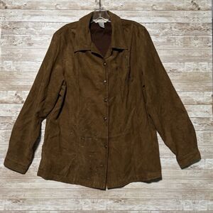 Napa Valley Brown Button Down Shirt Blouse Sz XL Embroidered Shacket Cottage